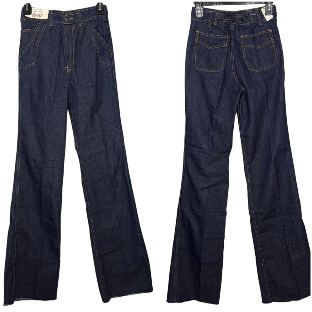 Vintage 70s Bell Bottom Jeans High Rise Dark Wash Disco Flare